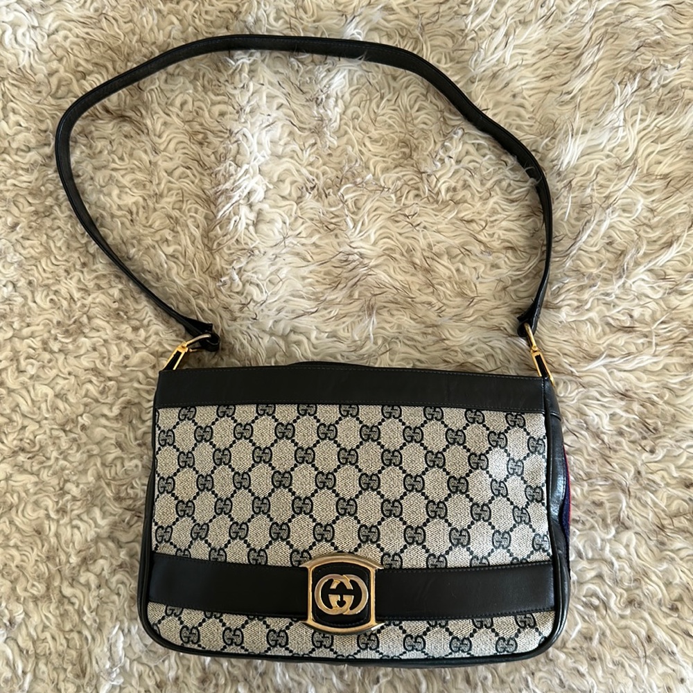 Vintage Gucci blue web shoulder bag